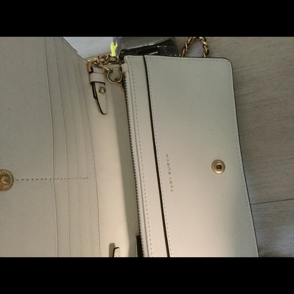 Tory Burch cream floral wallet on chain great - Picture 5 of 6
